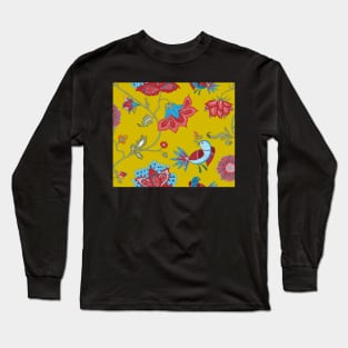 Exotic chintz with bird - mustard yellow / multicolour Long Sleeve T-Shirt